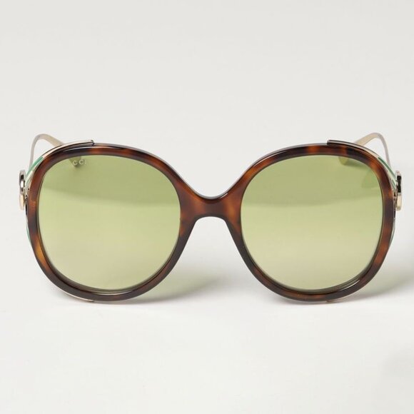 NWT GUCCI GG0226S - 006 Gold Green Oversized Sunglasses - Picture 8 of 10